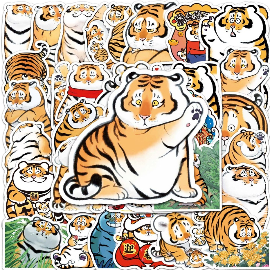 50 ชิ้นตลกน่ารัก Fatty Tiger สติ๊กเกอร์กันน้ํา DIY สําหรับแล็ปท็อป/โทรศัพท์/หมวกกันน็อค/รถ/กีตาร์ Creative Decal