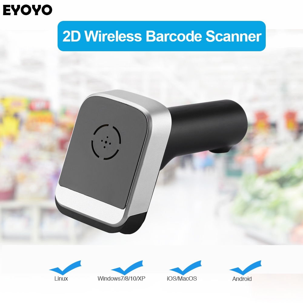 Eyoyo 3-in-1 เครื่องสแกนบาร์โค้ดไร้สาย บลูทูธ 1D 2D 2.4Ghz และสาย USB QR สําหรับ PDF417 Data Matrix 
