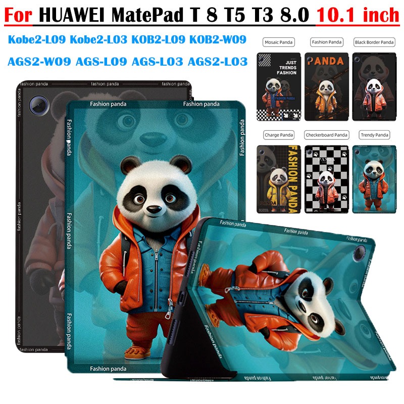 สําหรับhuawei MatePad T 8 T5 T3 8.0 10.1 นิ้วHonor Pad 5 10.1 แฟชั่นPandaการ์ตูนรูปแบบPUหนังฝาครอบBo
