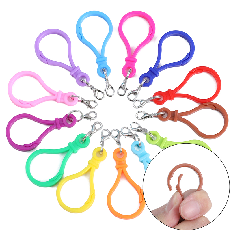 10 ชิ้น 24x47 มม. พวงกุญแจอะคริลิค ที่มีสีสัน หัวเข็มขัดกุ้งก้ามกราม ตะขอแขวน แหวนคู่ DIY งานฝีมือ ของเล่น เครื่องประดับจี้กระดิ่ง