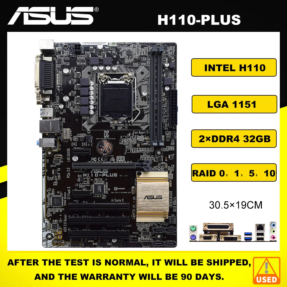 Intel H110 เมนบอร์ดสําหรับ ASUS H110-PLUS LGA 1151 DDR4 PCI-E 3.0 SATA III USB3.0 VGA DVI รองรับ cor