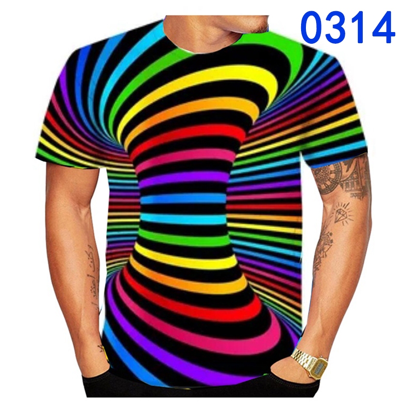 ใหม่ล่าสุด เสื้อยืดแขนสั้น พิมพ์ลาย Vertigo Hypnotic Vortex สีรุ้ง 3D แฟชั่นสําหรับผู้ชาย และผู้หญิง