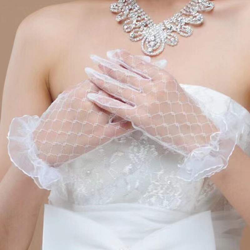 ถุงมือลูกไม้โบว์มุกตกแต่ง สไตล์เชียร์ตาข่ายสำหรับงานแต่งงาน Lolita ราคา ถูกที่สุด ดีลบีเคเค แกลเลอรีภาพที่ 2
