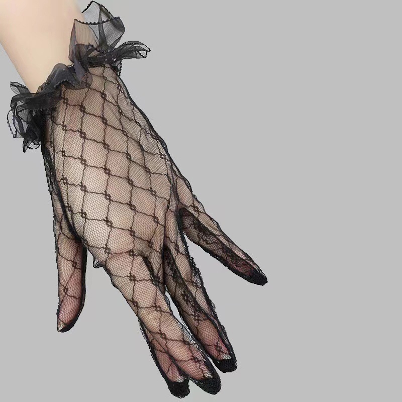 ถุงมือลูกไม้โบว์มุกตกแต่ง สไตล์เชียร์ตาข่ายสำหรับงานแต่งงาน Lolita ราคา ถูกที่สุด ดีลบีเคเค แกลเลอรีภาพที่ 7