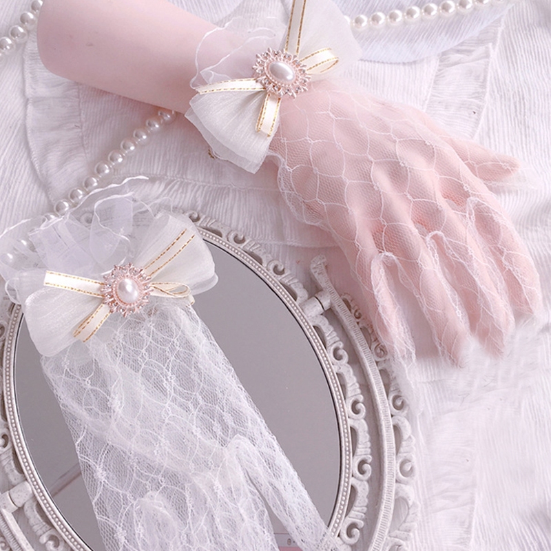 ถุงมือลูกไม้โบว์มุกตกแต่ง สไตล์เชียร์ตาข่ายสำหรับงานแต่งงาน Lolita ราคา ถูกที่สุด ดีลบีเคเค แกลเลอรีภาพที่ 8