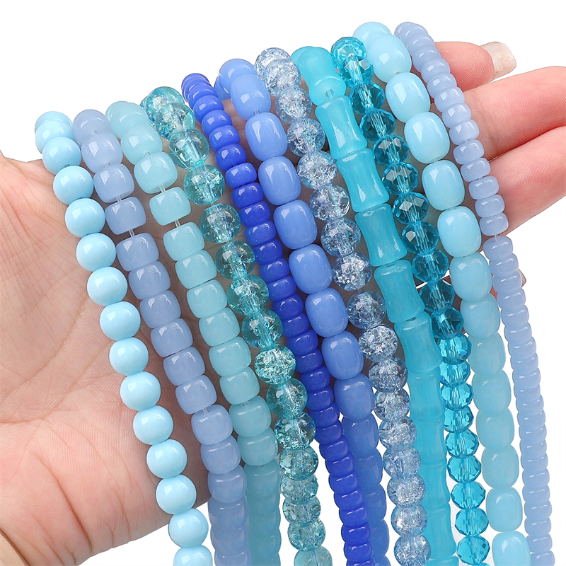 Blue Series แก้วเยลลี่หลายสไตล์ลูกปัดโปร่งใสสําหรับเครื่องประดับทํา DIY สร้อยข้อมือสร้อยคออุปกรณ์เสริม