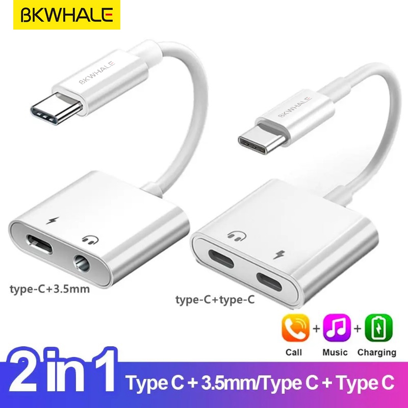 Bkwhale อะแดปเตอร์แปลงเสียง type-c เป็นหูฟัง AUX 3.5 มม. และที่ชาร์จ ADC type c เป็น type c สําหรับ Samsung OPPO iP15