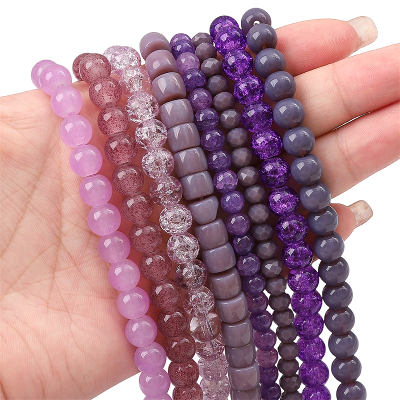 สีม่วงชุดแก้ววุ้นหลายสไตล์ลูกปัดโปร่งใสสําหรับเครื่องประดับทํา ทําเอง สร้อยข้อมือสร้อยคออุปกรณ์เสริม