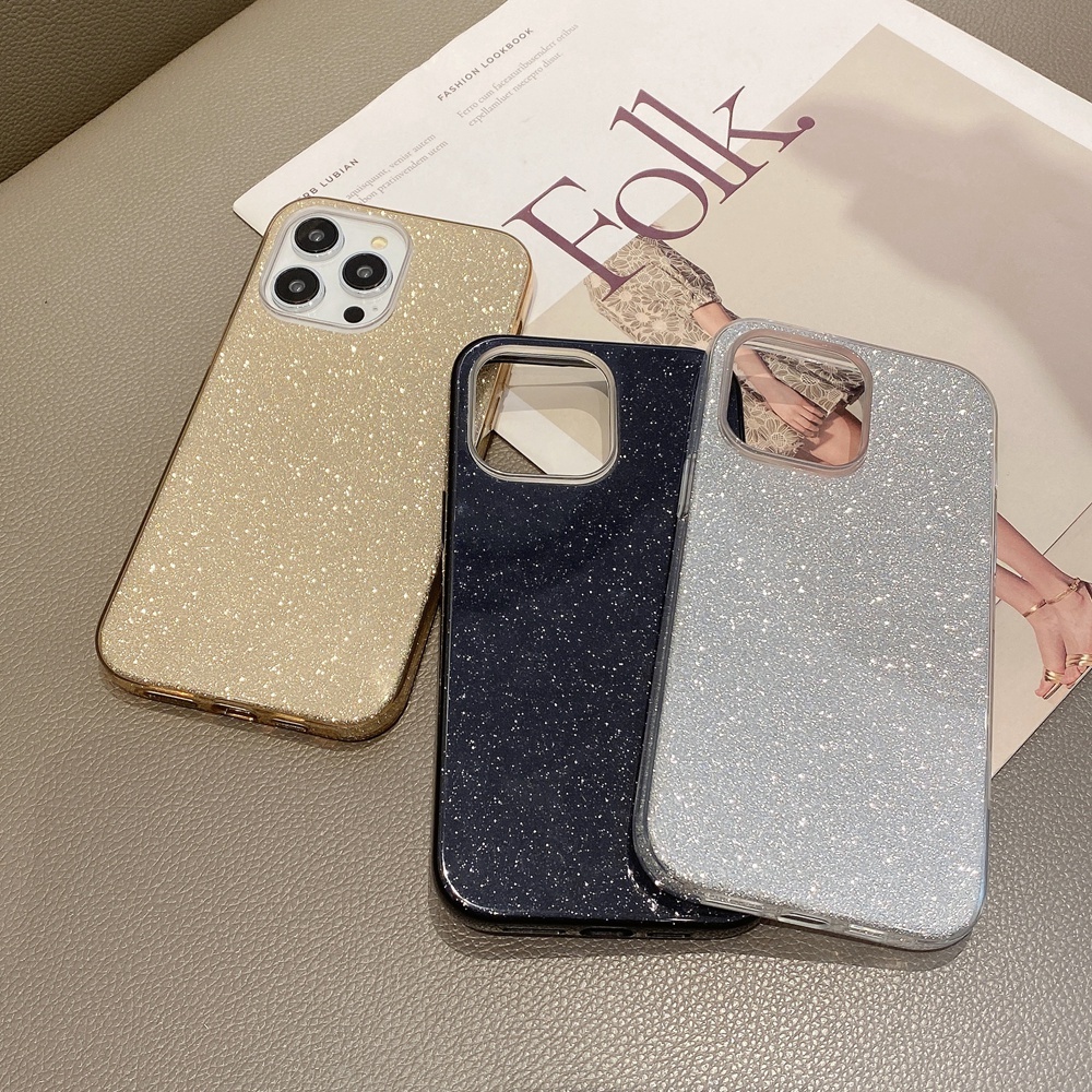 Glitter Powderเคสโทรศัพท์สําหรับiPhone 15 14 13 12 11 Pro Max 12 13 Mini TPU + PC Hard Cover