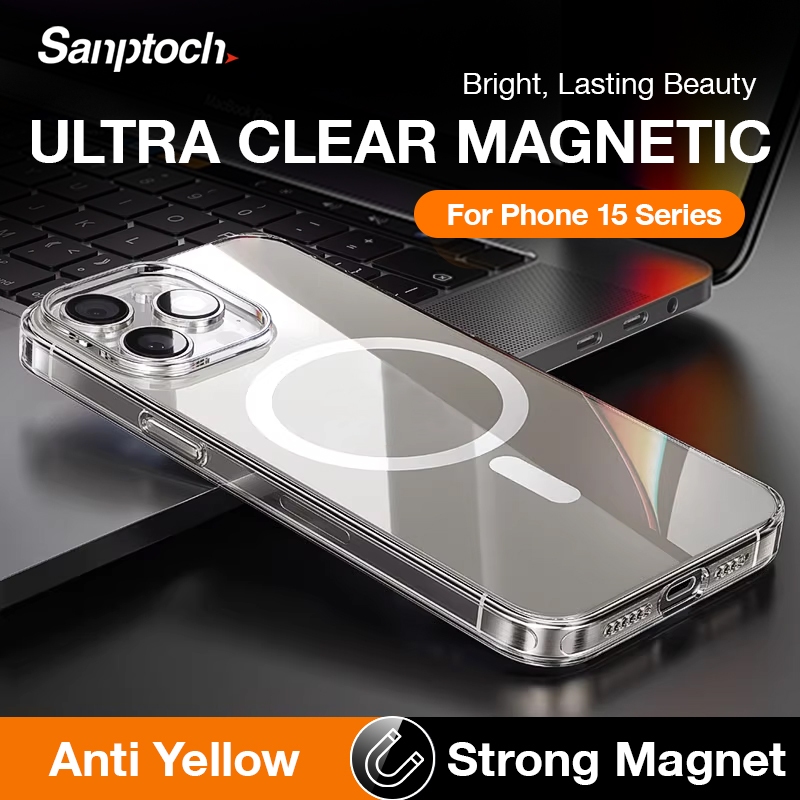 Sanptoch สําหรับแม่เหล็กคริสตัลใสเคสโทรศัพท์สําหรับ iPhone 17 16 15 14 13 12 Pro Max Slim ฝาครอบแข็งโปร่งใสสําหรับ iPhone 16 Plus เกรดทหารกันกระแทกป้องกันปลอก