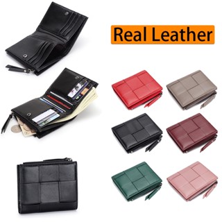 พร้อมส่ง กระเป๋าสตางค์ หนังแกะแท้ แบบถัก สามารถพับได้ ใส่เหร…