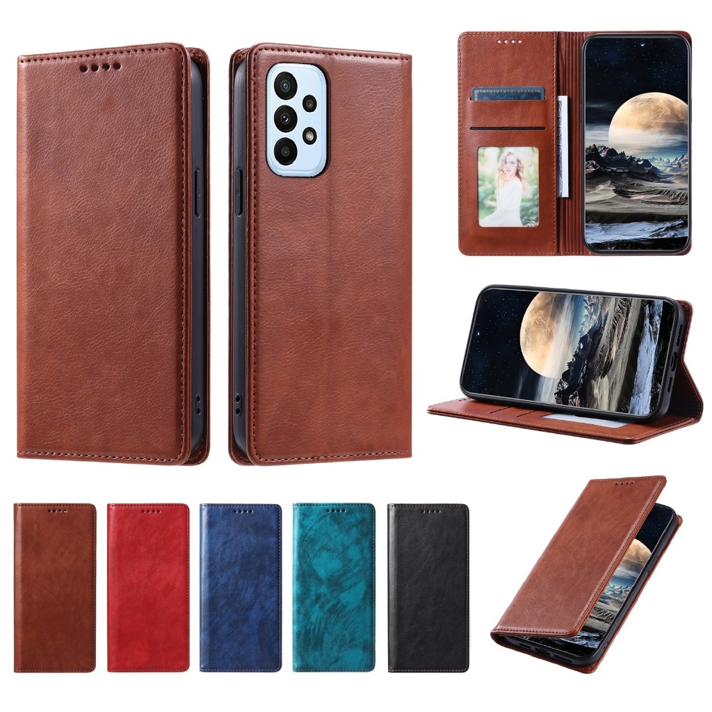 เคส Case for Samsung Galaxy A51 A71 A21s A12 A32 A52 A52s A23 A33 A53 5G เคสโทรศัพท์หนัง TPU นิ่ม แบบฝาพับแม่เหล็ก พร้อมช่องใส่บัตร และขาตั้ง สําหรับ Flip Cover Leather Wallet ฝาพับหนัง เคสฝาพับ เคสเปิดปิด ซองมือถือ