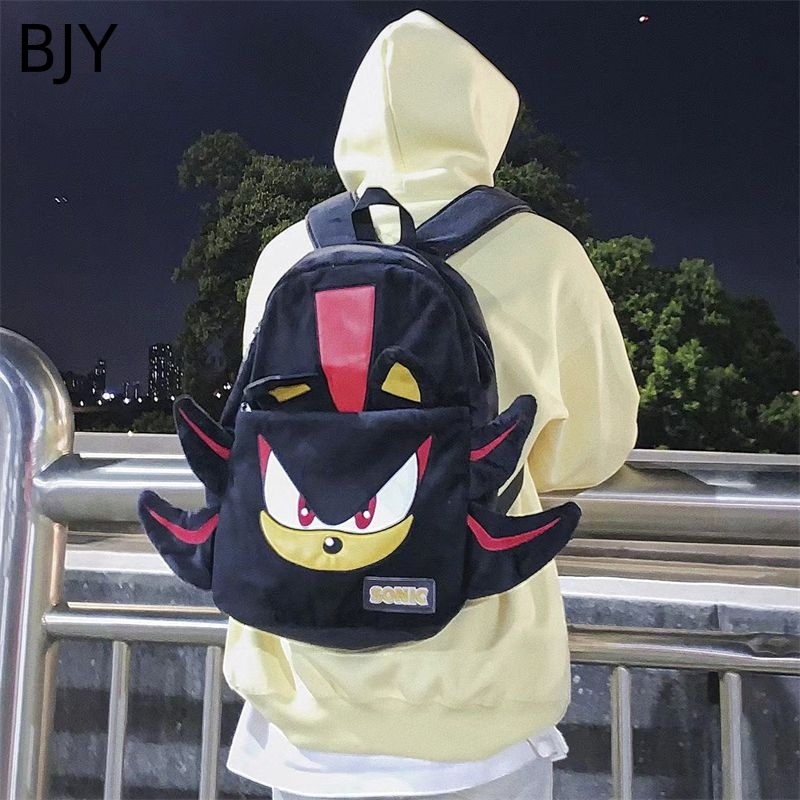 Bjy Homemade Campus All-Match Hedgehog Student Backpack, Shadow Black Plush Raw Waterproof Travel School Bag