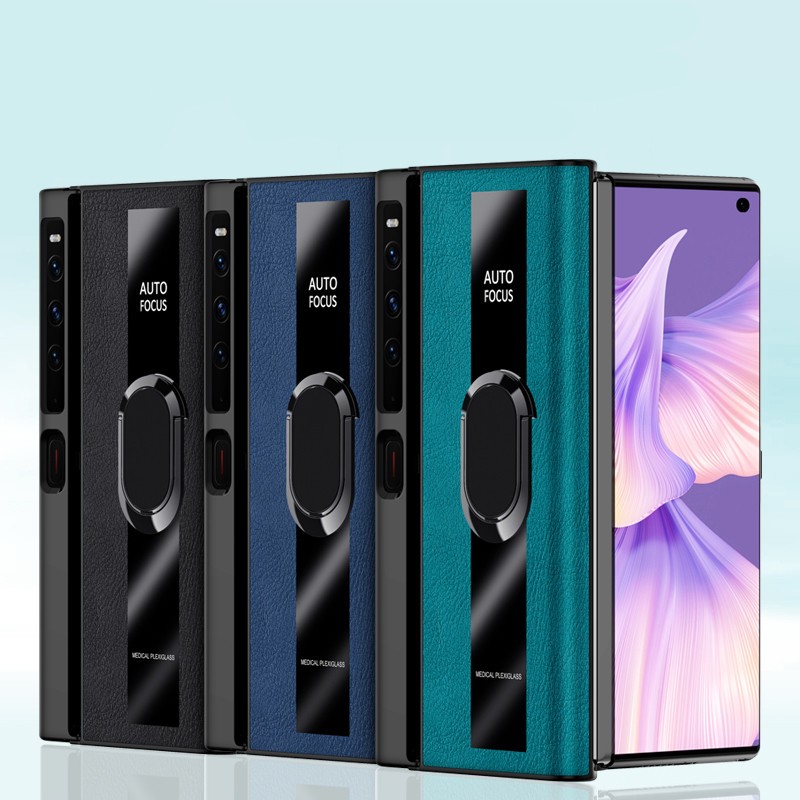 Mate XS2 Bracket PU Lichi เคสหนัง สําหรับ Huawei Mate XS2 แหวนโลหะ ฝาหลัง