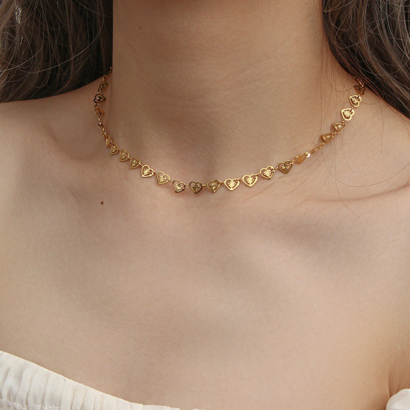 สร้อยคอโซ่เหล็กไทเทเนียม 18K จี้รูปหัวใจ ขนาดเล็ก