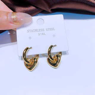 Dainty ต่างหูห่วง สเตนเลส ทอง 18K รูปหัวใจน่ารัก ขนาดเล็ก