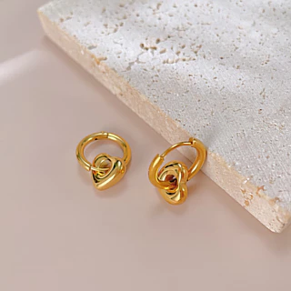 Dainty ต่างหูห่วง สเตนเลส ทอง 18K รูปหัวใจน่ารัก ขนาดเล็ก