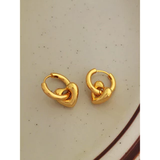 Dainty ต่างหูห่วง สเตนเลส ทอง 18K รูปหัวใจน่ารัก ขนาดเล็ก