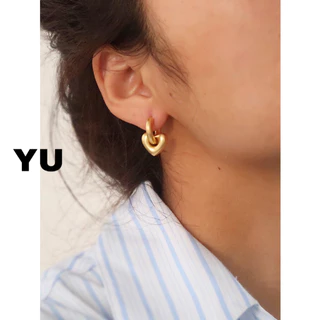Dainty ต่างหูห่วง สเตนเลส ทอง 18K รูปหัวใจน่ารัก ขนาดเล็ก