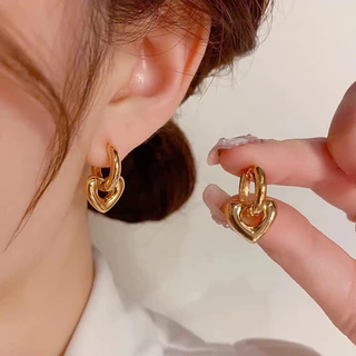 Dainty ต่างหูห่วง สเตนเลส ทอง 18K รูปหัวใจน่ารัก ขนาดเล็ก