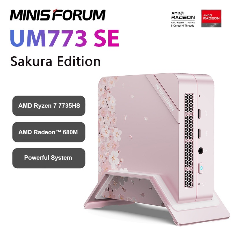 Minisforum UM773SE Sakura Edition AMD Ryzen 7 7735HS Radeon 680M มินิคอมพิวเตอร์ Windows 11 DDR5 Tri