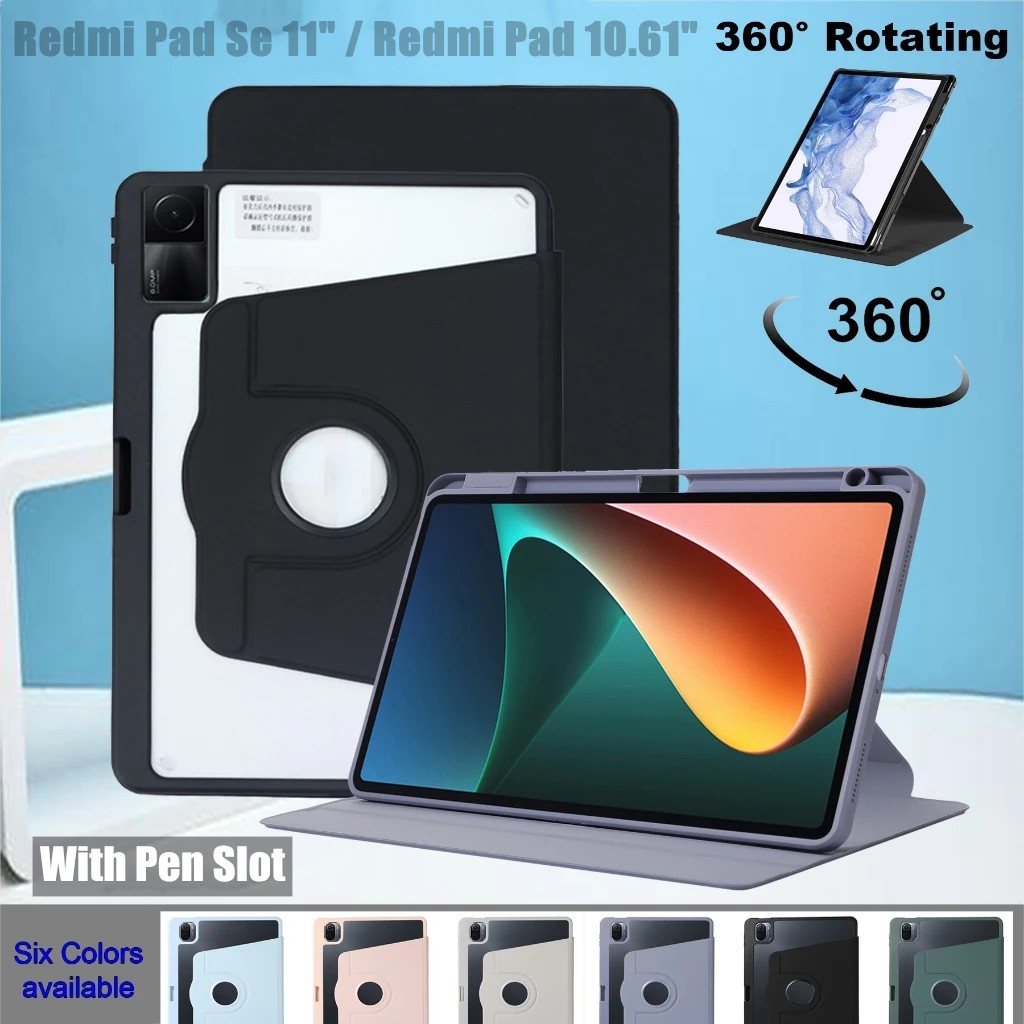 360° Rotation Acrylic Case For Xiaomi Redmi Pad SE 11 inch 2023 Stand Tablet Cover For Xiaomi Redmi Pad 10.61 With Pen Slot