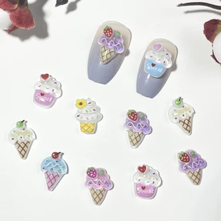Rou Bao กรวยไอศกรีมเรซิ่น น่ารัก DIY สําหรับตกแต่งเล็บ 50 ชิ้น