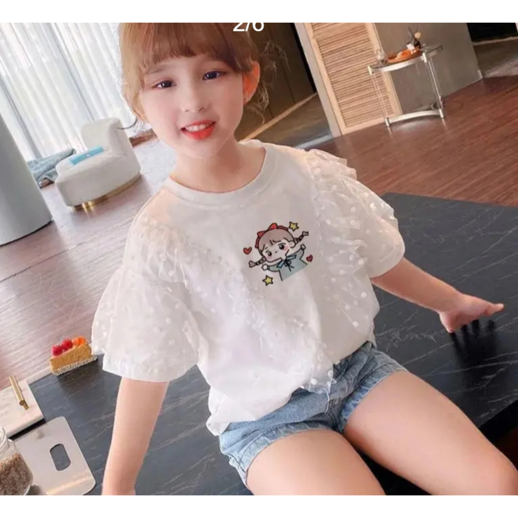 เสื้อยืดแขนสั้นลําลอง แบบบาง พิมพ์ลาย สไตล์เกาหลี สําหรับเด็กผู้หญิง