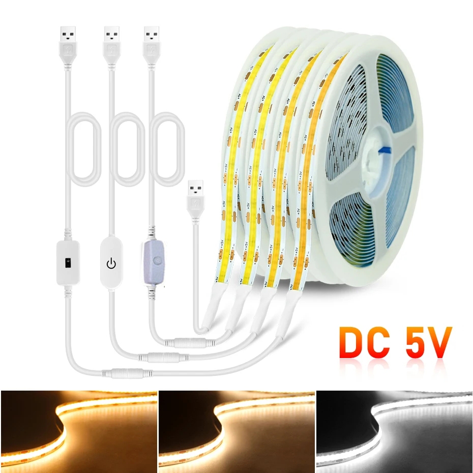 สายไฟ LED 320 ดวง 5V USB หรี่แสงได้ สีขาว 3000K 4000K 6000K ยืดหยุ่น ตัดได้ สําหรับ TV แบ็คไลท์ ห้องนอน ตู้ ห้องครัว คริสต์มาส DIY