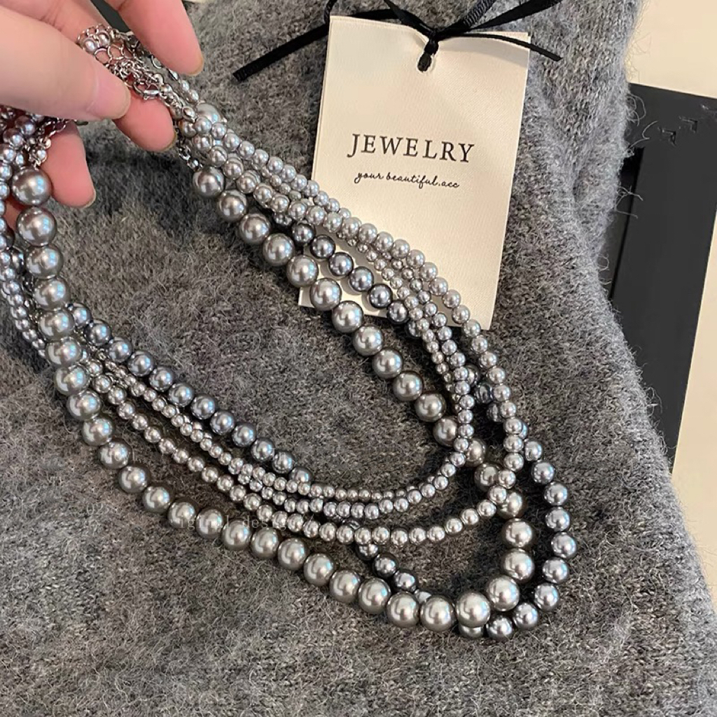 สร้อยคอโซ่ ประดับมุก สีเทาอ่อน เข้ากับทุกการแต่งกาย สไตล์เรโทร สําหรับผู้หญิง