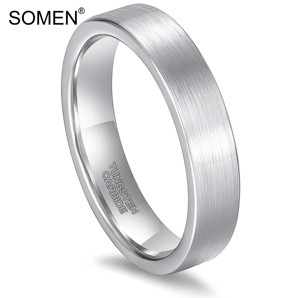 Somen 5 มม.ทังสเตนแหวนผู้หญิงผู้ชายเงินบางแปรงแบนงานแต่งงาน Comfort Fit ขนาด 5-11