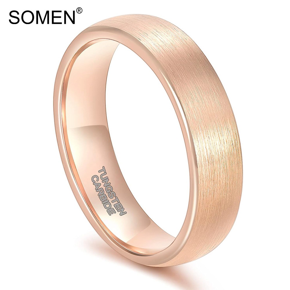 Somen 5 มม.ทังสเตนแหวนผู้หญิงผู้ชาย Rose Gold บางแปรงแบนงานแต่งงาน Band Comfort Fit ขนาด 4-10