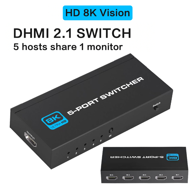 สวิตช์ HDMI 8K | 4 ถึง 1 5 ถึง 1 HD HDMI 2.1 หน้าจอ รีโมทคอนโทรล สวิตช์ หลายคอมพิวเตอร์ โฮสต์ สลับ