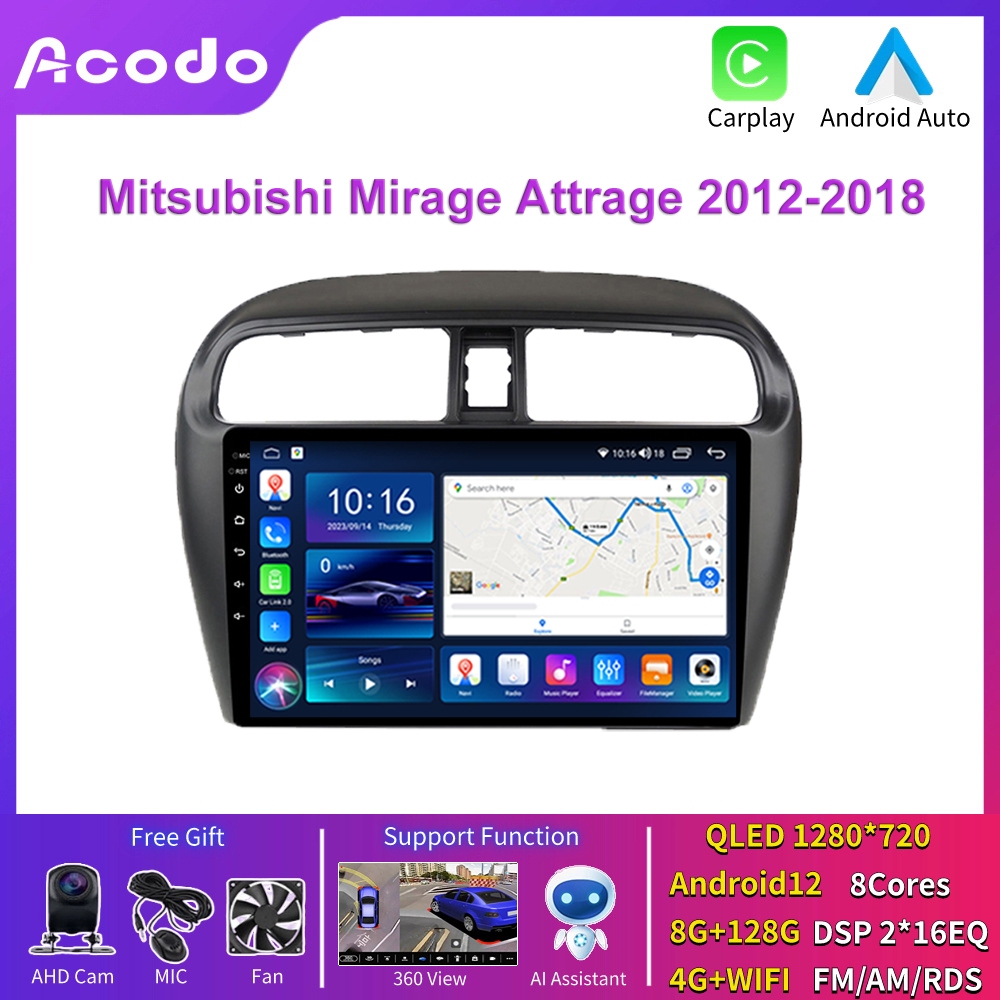 Acodo หัวเครื่องเล่นมัลติมีเดีย หน้าจอสัมผัส 9 นิ้ว 4+64G Rom Android 10.0 Radio 2.5D Ips สําหรับ Mitsubishi Mirage 2012-2018