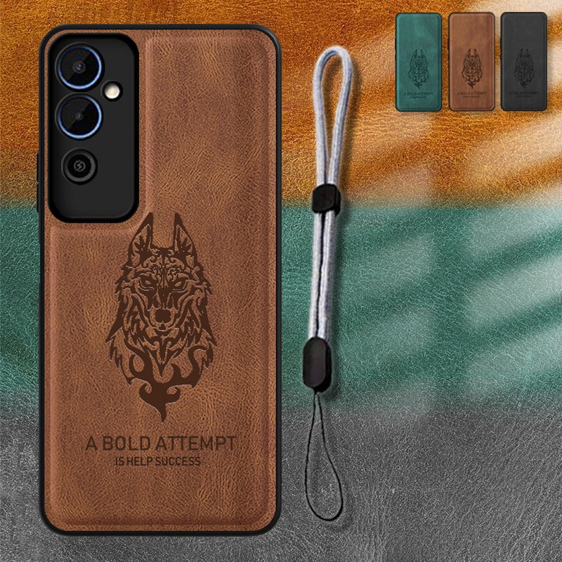 สําหรับ Tecno Pova Neo 2 LG6n เคสหนังพร้อมเชือกคล้องโทรศัพท์มือถือแบบปรับได้ เคส Wolf Design