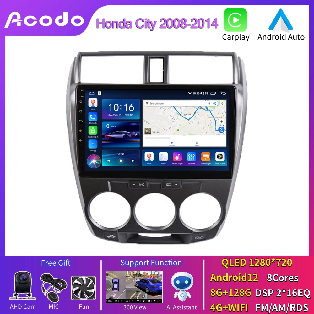 Acodo สเตอริโอรถยนต์ Android สําหรับ Honda CITY 2008-2014 4 + 64G รองรับ Carplay Android อัตโนมัติ พร้อมหน้าจอสัมผัส IPS Wifi บลูทูธ