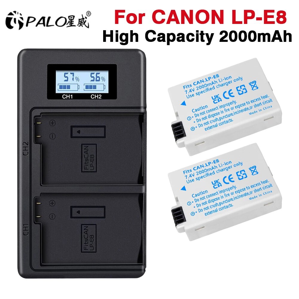 Palo ที่ชาร์จแบตเตอรี่กล้อง LCD LP-E8 LP E8 สําหรับ Canon EOS 550D 600D 650D 700D
