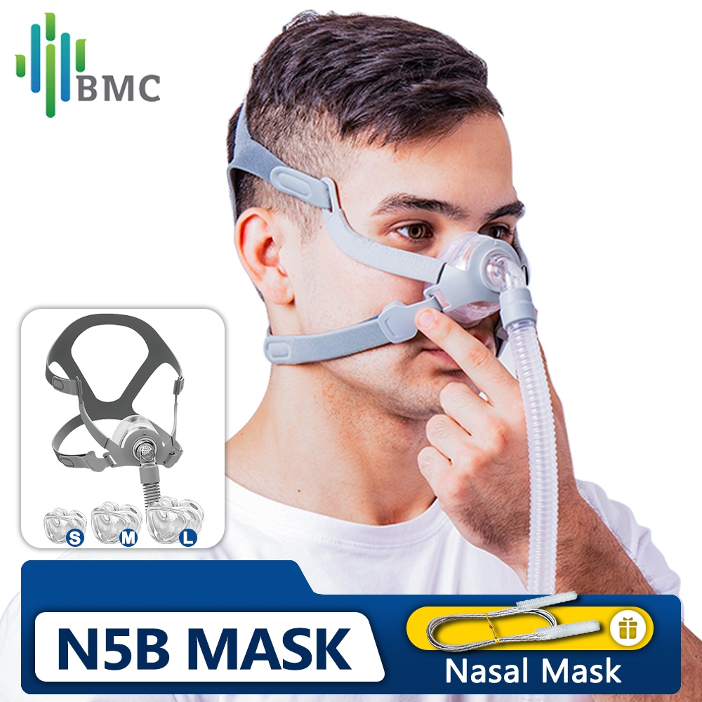 Bmc N5B หน้ากากปิดจมูก CPAP หน้ากากนอน พร้อมหมวก S/M/L สามขนาด เหมาะสําหรับเครื่อง CPAP เชื่อมต่อท่อและจมูก