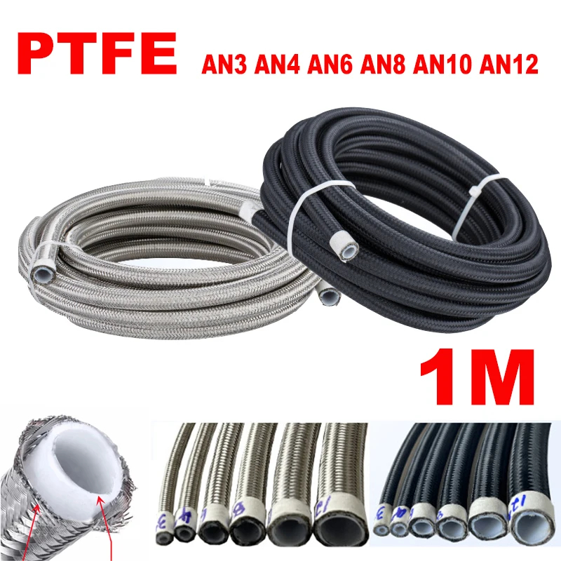 สายท่อน้ํามันเชื้อเพลิง สเตนเลส PTFE แบบถักคู่ AN3 AN4 AN6 AN8 AN10 AN12 1 เมตร