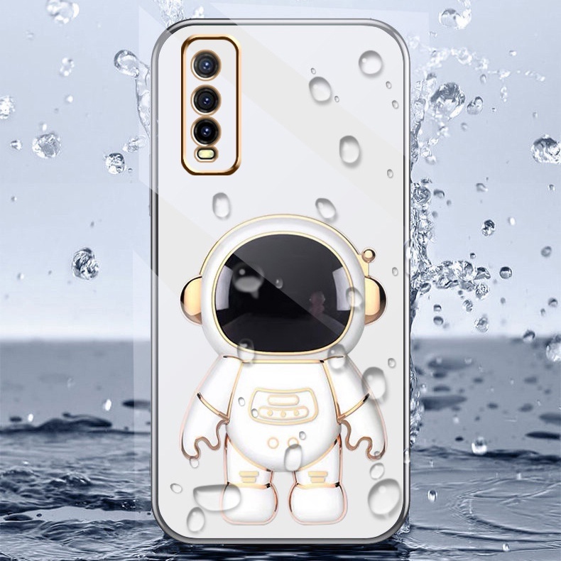 เคส Vivo V2042 V2043 V2048 V2032 v2026 v2027 v2028 v2029 ใหม่การ์ตูนนักบินอวกาศแบบพกพาพับขาตั้ง Electroplated เคสโทรศัพท์