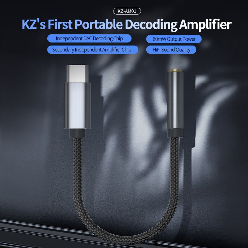 Kz AM01 อะแดปเตอร์ถอดรหัสหูฟัง type-c HIFI ขนาดเล็ก แบบพกพา สําหรับโทรศัพท์มือถือ