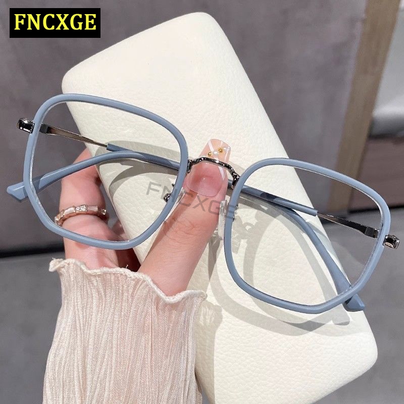 Fncxge แว่นตาสายตาสั้น ทรงสี่เหลี่ยมผืนผ้า ขนาดใหญ่ ป้องกันรังสี สไตล์เกาหลี แฟชั่นสําหรับผู้หญิง -50~-600 - รูปที่ 4