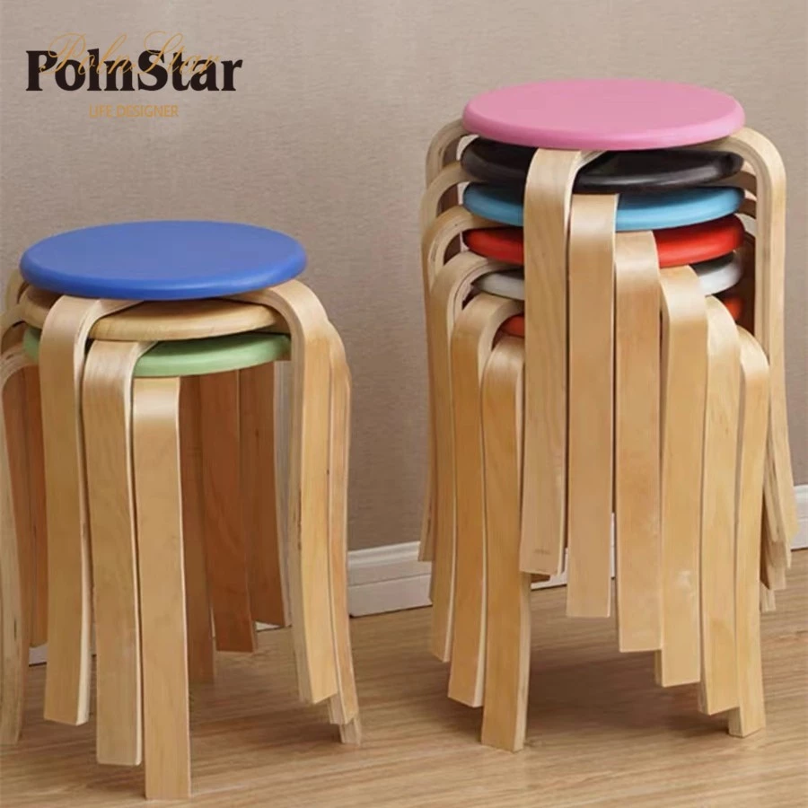 Polnstar สตูลไม้เนื้อแข็งในครัวเรือนแฟชั่นโต๊ะรับประทานอาหาร Nordic สตูลสูงหนาผู้ใหญ่รอบสตูล