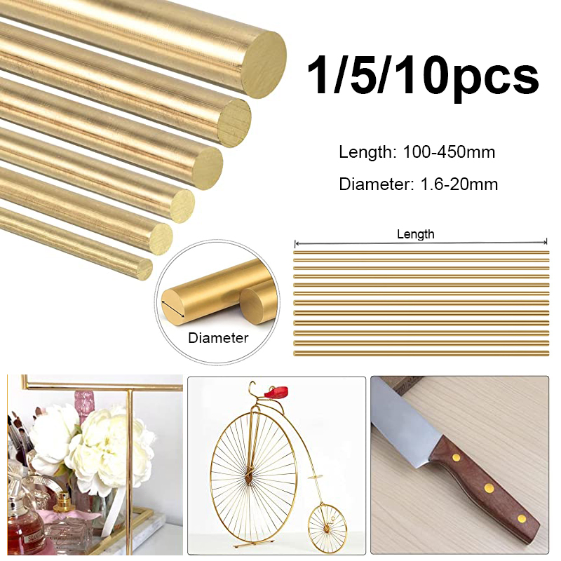 1.6 - 14mm Diameter Brass Round Bar Rod For DIY Knife Handle Material Circular Wire Tube Modelmaking Brass Rod 100-500mm Length