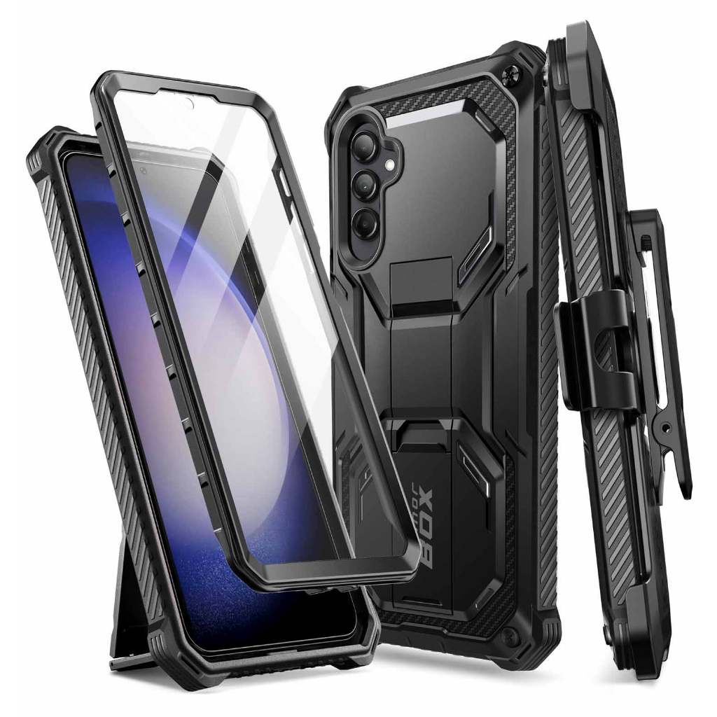 I-blason Armorbox เคสโทรศัพท์มือถือ กันกระแทก พร้อมขาตั้ง และตัวป้องกันหน้าจอ สําหรับ Samsung Galaxy S23 FE