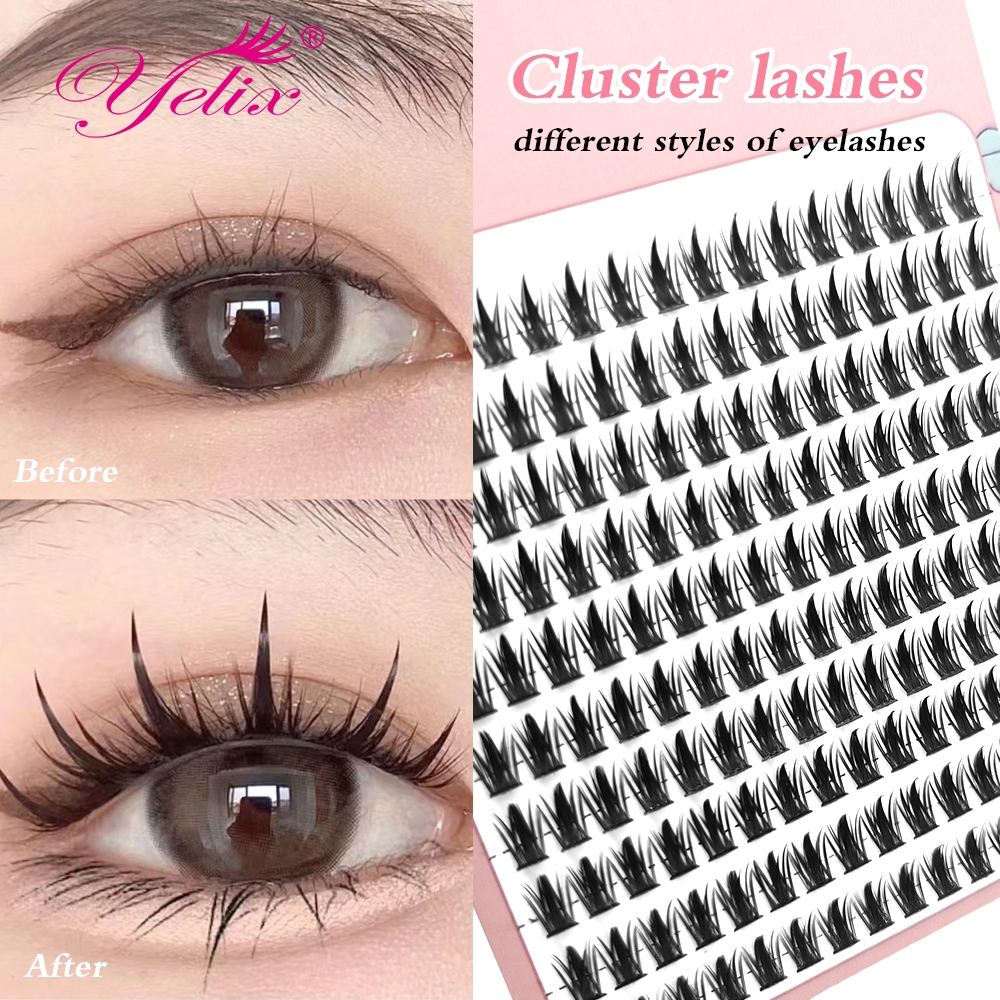 Yelix ขนตาปลอม 10 แถว DIY คลัสเตอร์ C Curl Clusters Lashes Lash Eyelash Extensions Volume Wispy แต่ละชิ้นขนตาคลัสเตอร์ที่บ้าน