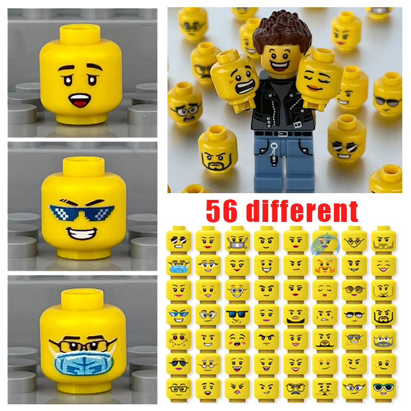 ชิ้นส่วนบล็อคตัวต่อแพ็คนิพจน์ส่วนหัวของ MOC -ชุดอุปกรณ์เสริม DIY minifigure จำนวน 56 ชิ้น