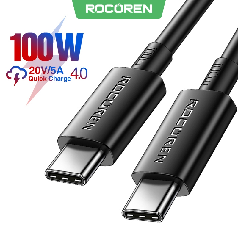Rocoren PD 100W USB Type C ถึง Type C สาย USBC PD 60W Fast สายชาร์จ USB-C 5A TypeC สําหรับ iPhone Xiaomi Data Cable