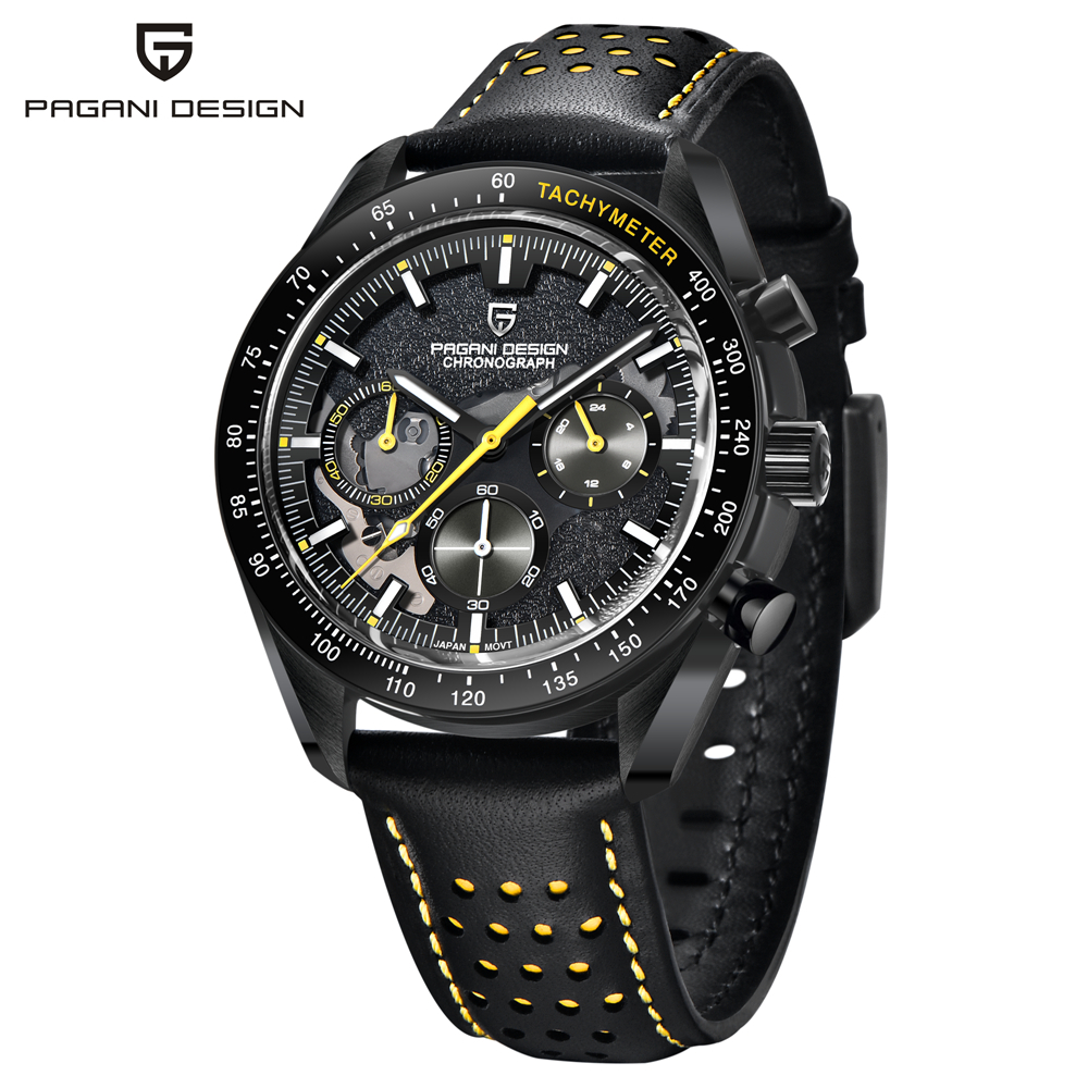 PAGANI ออกแบบใหม่ Moon Quartz นาฬิกาผู้ชายญี่ปุ่น VK63 Chronograph Skeleton กีฬาสแตนเลส AR Sapphire 