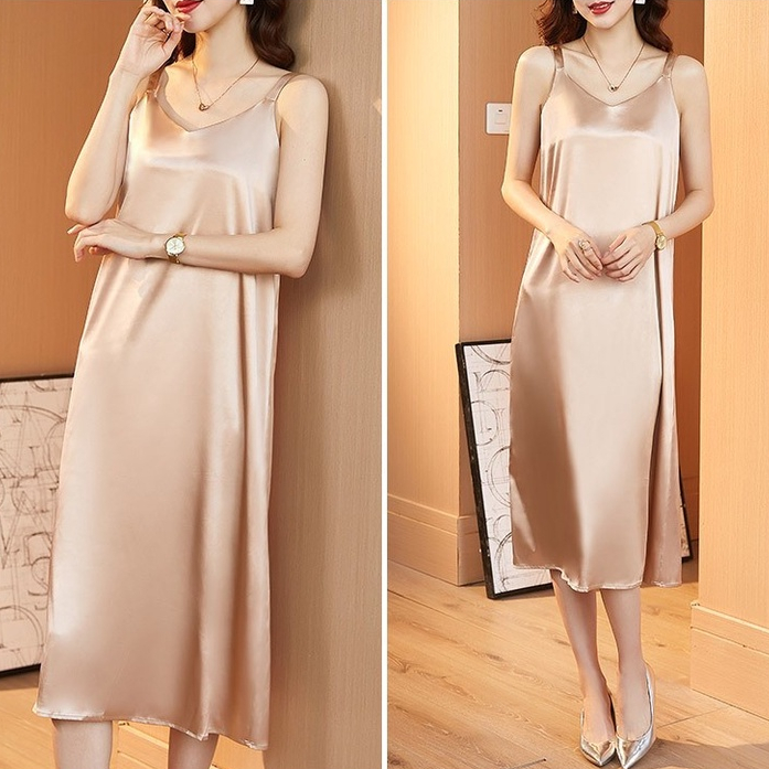 ชุดนอนผ้าซาตินความยาวปานกลางสไตล์ฝรั่งเศสสําหรับผู้หญิง M, L, Xl, Xxl, 3XL, 4XL